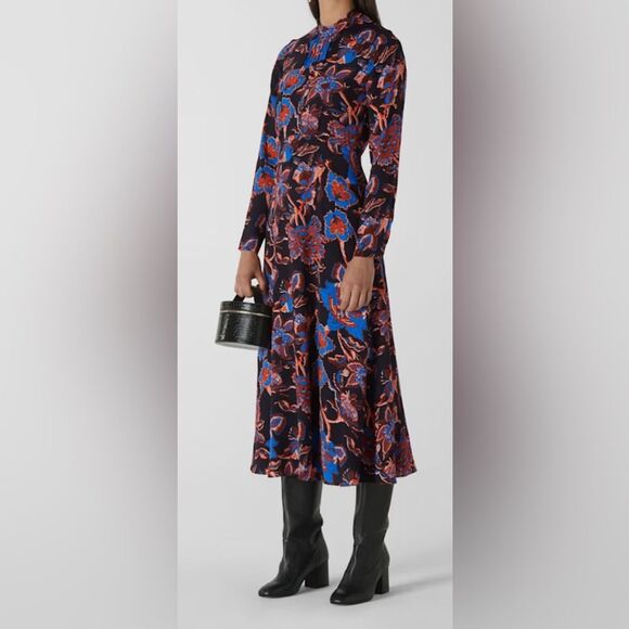 Whistles Black Ruby trailing bloom midi dress size 6 - Picture 2 of 11